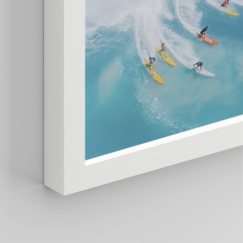 Framed Ocean Nautical Landscape Wall Art, Set of 4 Surfing Surfboard Aerial View Wall Decor Prints, Nature Wilderness