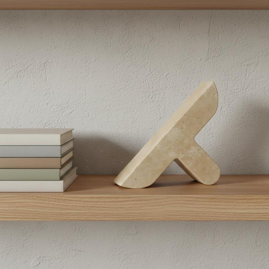 Stone Bookend Travertine Herringbone Minimalist with Natural Texture Keeps Books Upright Adds Calm Sculptural