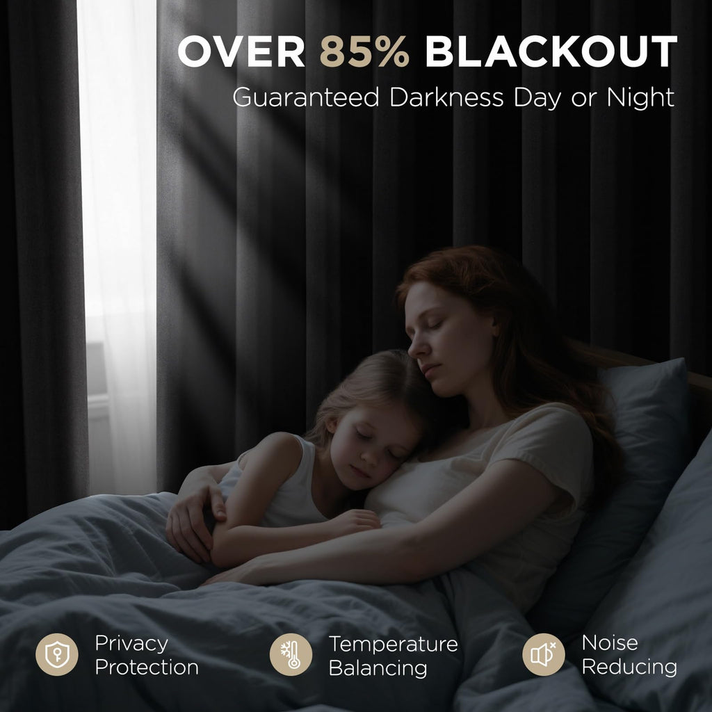 Blackout Curtains 84 Inch - Black Out Curtains with Grommets Thermal Insulated Room Darkening Light Blocking, Noise