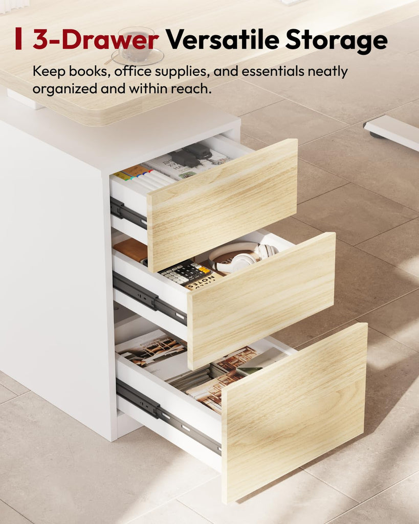 Executive Standing Desk w/Drawers & Dual Motor, White Oak & 60"
