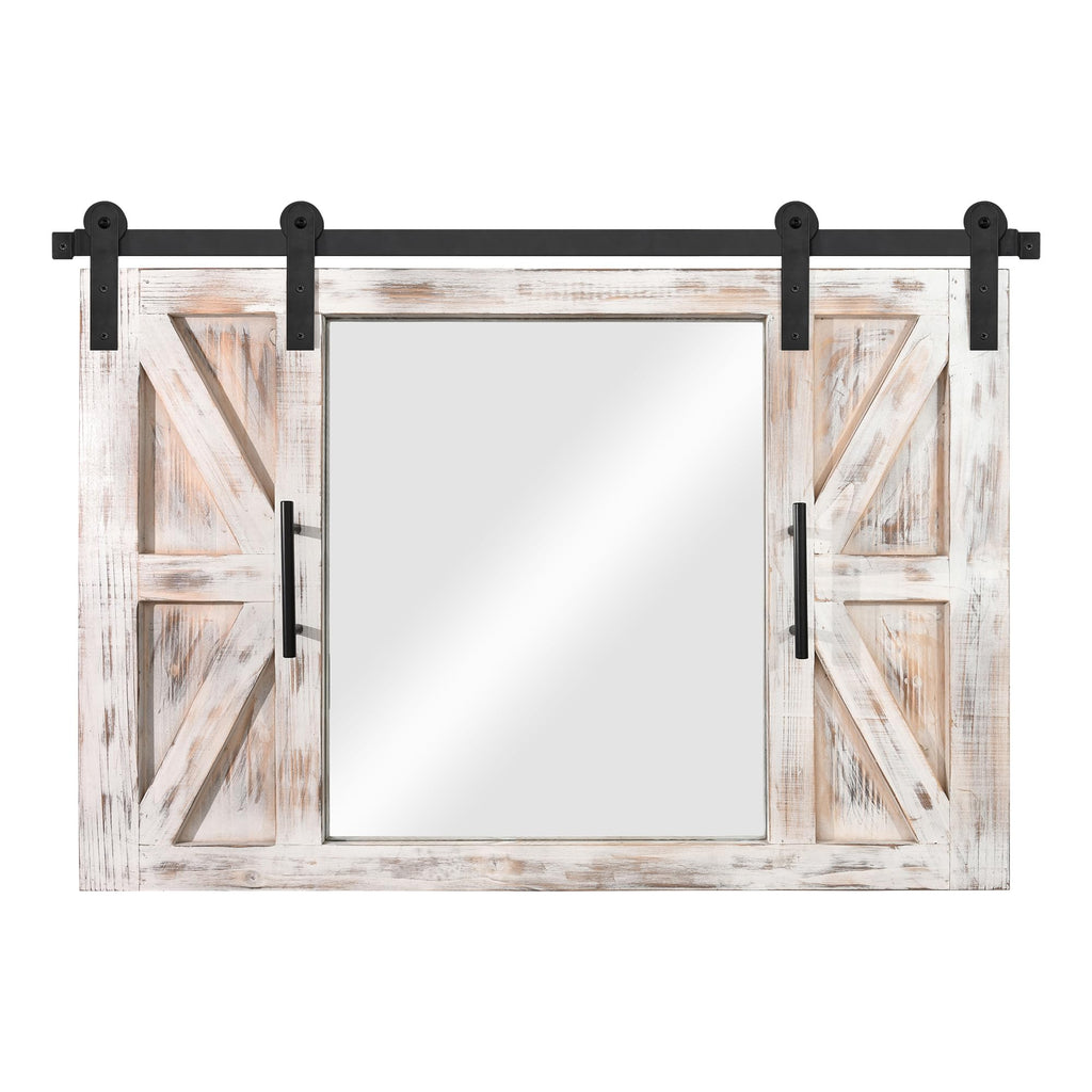 Farmhouse Barn Door Mirror - 37" x 26" Wall Mirror Rustic White
