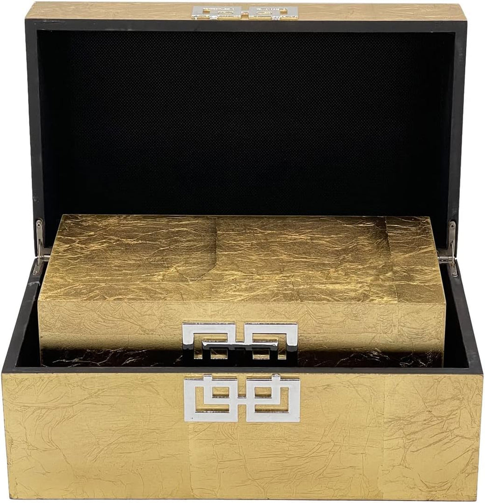 Storage Box Set Decorative Storage Box w/Hinged Lid Classic Design Wood Decor Boxes with Geometric Clasp Storage - Set of 2