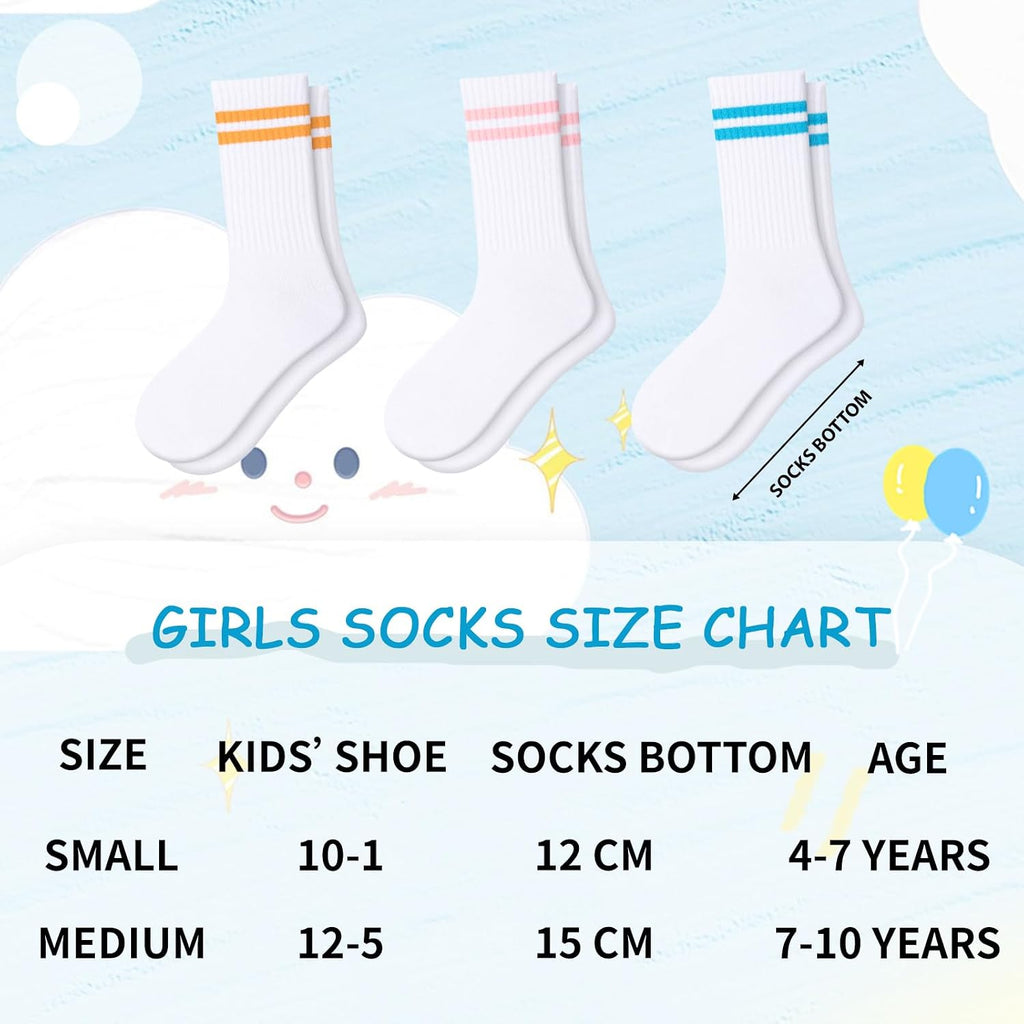 10 Pairs Girls Crew Cotton Socks Athletic Calf Striped Soft Casual Socks For Kids Old