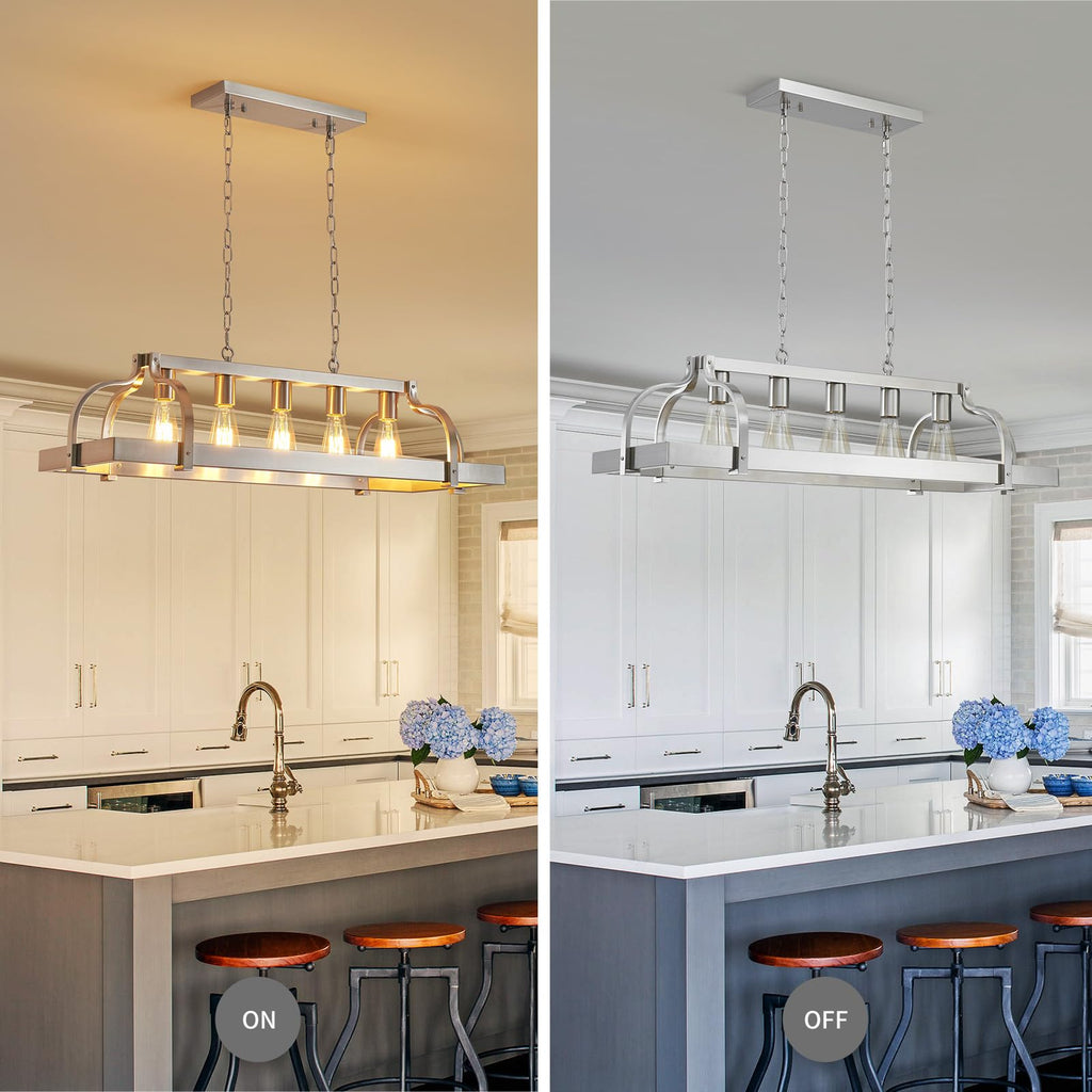 5-Light Metal Pot Hanging Rack Chandelier Linear Pendant Ceiling Lighting Rustic Farmhouse Fixture Kitchen Island