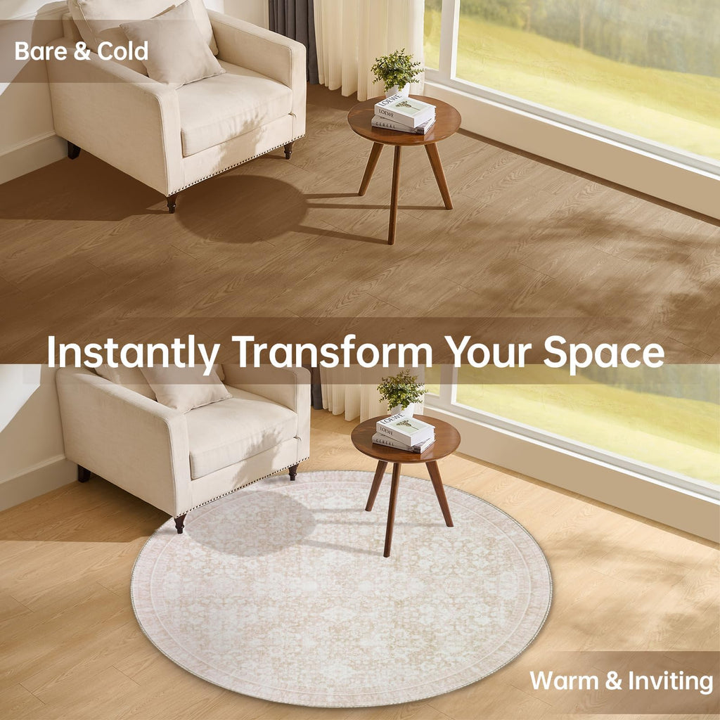 Round Rug 4ft, Ultra-Soft Washable Rug, Cream