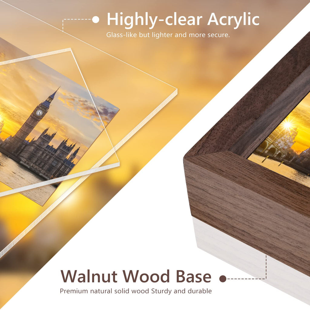 4x6 Picture Frames 2 Pack - Rustic Vintage Wooden Picture Frames 4x6 L-shape Wood Double Side Acrylic Photo Frame
