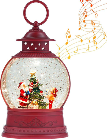 Christmas Snow Globe, Santa Lighted Snow Globes Lantern, 6H Timer, Battery & USB Operated Christmas Tree Snow Globe