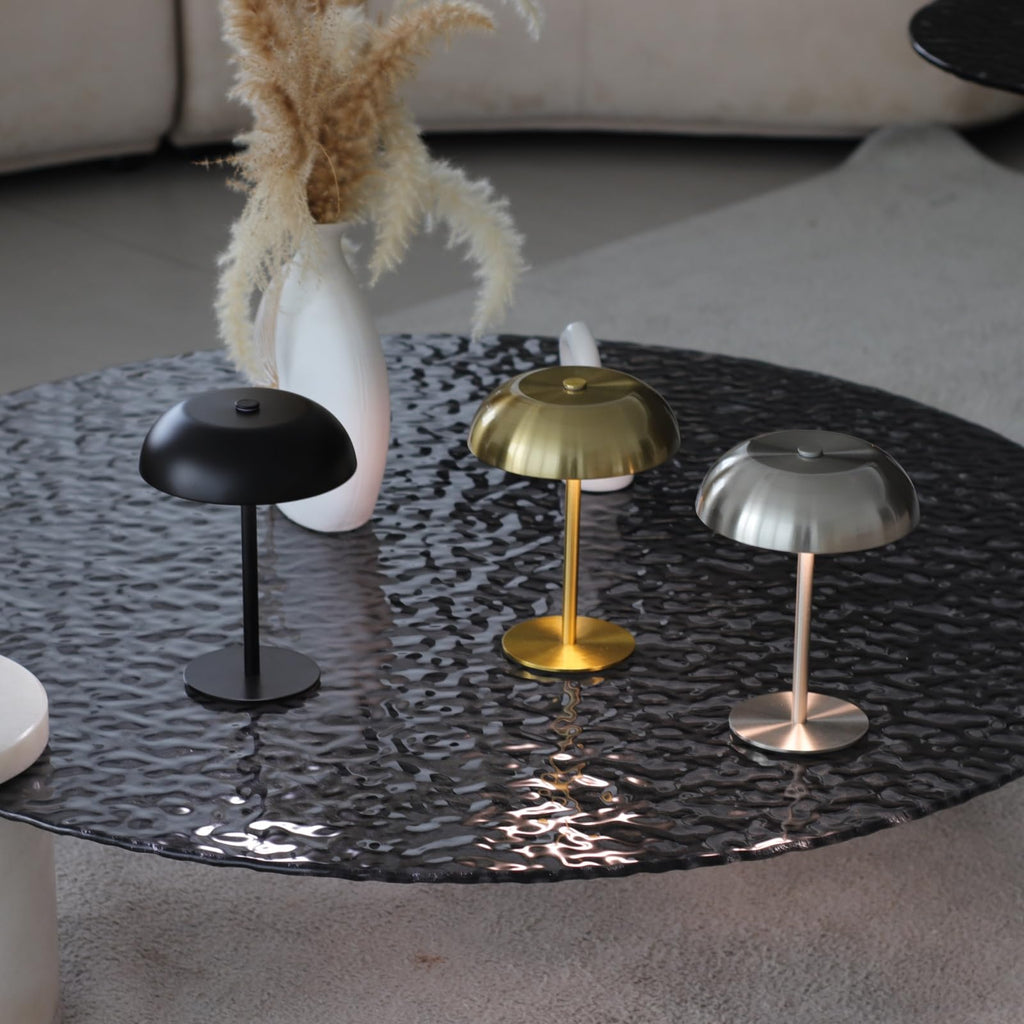 Cordless LED Mushroom Table Lamp, 5200mAh Battery, Dimmable 3 Color, Silver