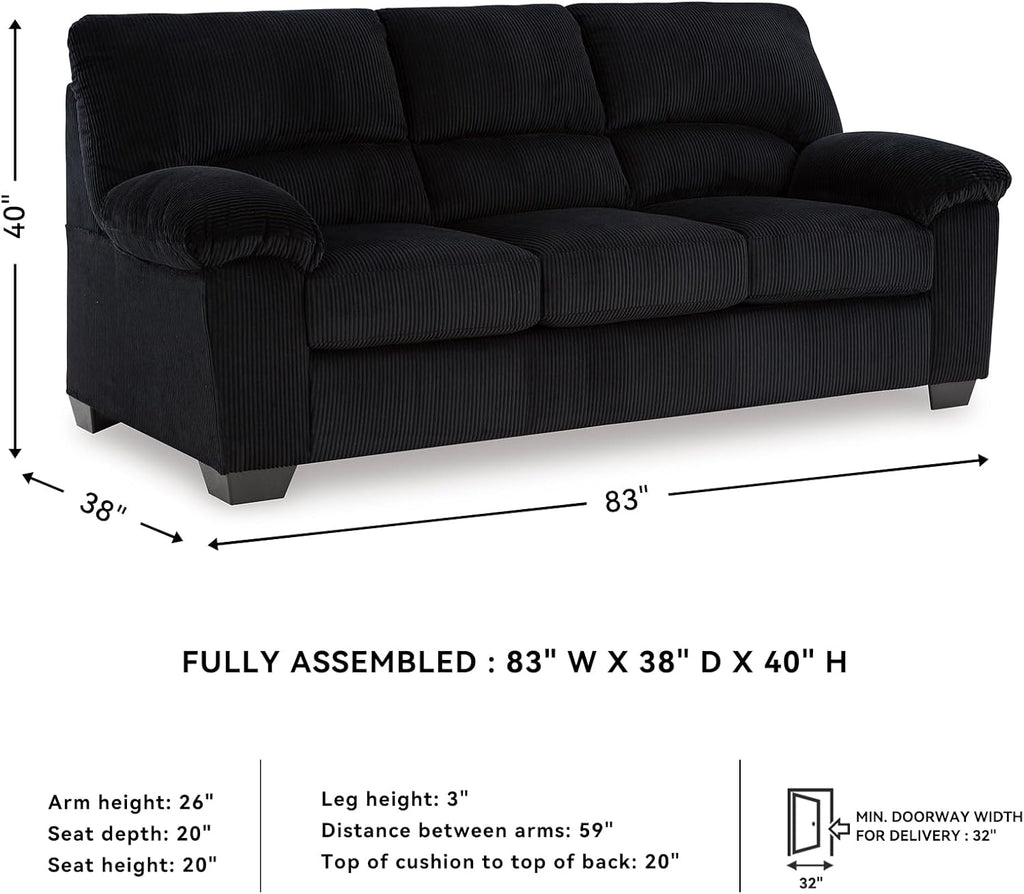 Signature Design by Ashley SimpleJoy Modern Sofa for Living Room, Black