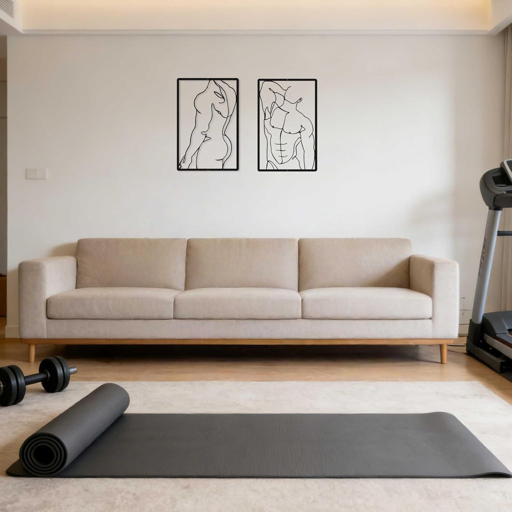 Metal Wall Art Abstract Single Line Art Hanging Decor - Minimalist Line Art Metal Wall Sculpture, Modern Male Body - Set of 2