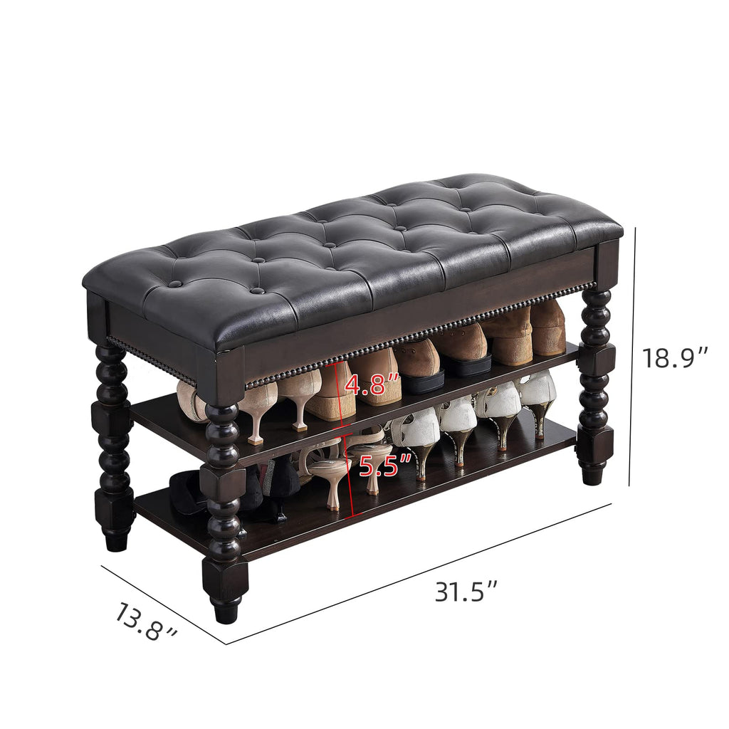 Shoe Bench, Wood Storage Bench with Cushion Seat, Shoe Rack with Hidden Storage Space Living Room Bedroom Hallway