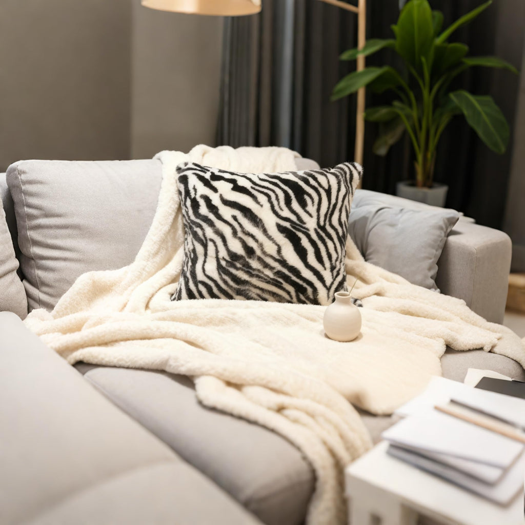 Square Stripe Pillow Cover Faux Fur Zebra Throw Pillows 20x20 Black White