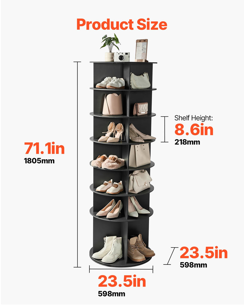 7 Tiers Rotating Shoe Rack Tower, 360° Spinning Shoe Rack, Revolving Storage Round Carousel Display, Freestanding