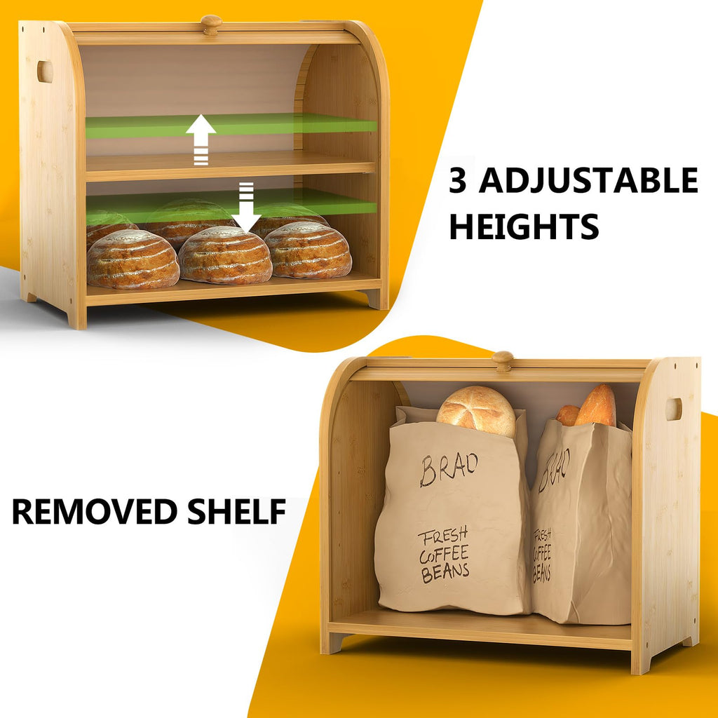 Bamboo Countertop, Roll Top Bread Storage Box