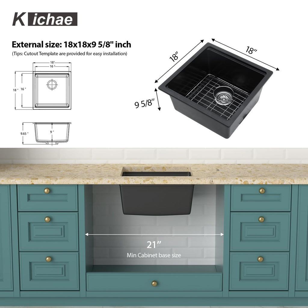 18 x18 Undermount Bar Sink Black Small Granite Composite Quartz Sink