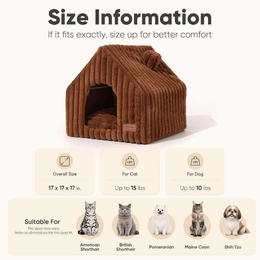 Cat Bed Cave, Enclosed Washable Covered Dog Bed with Support Frame
