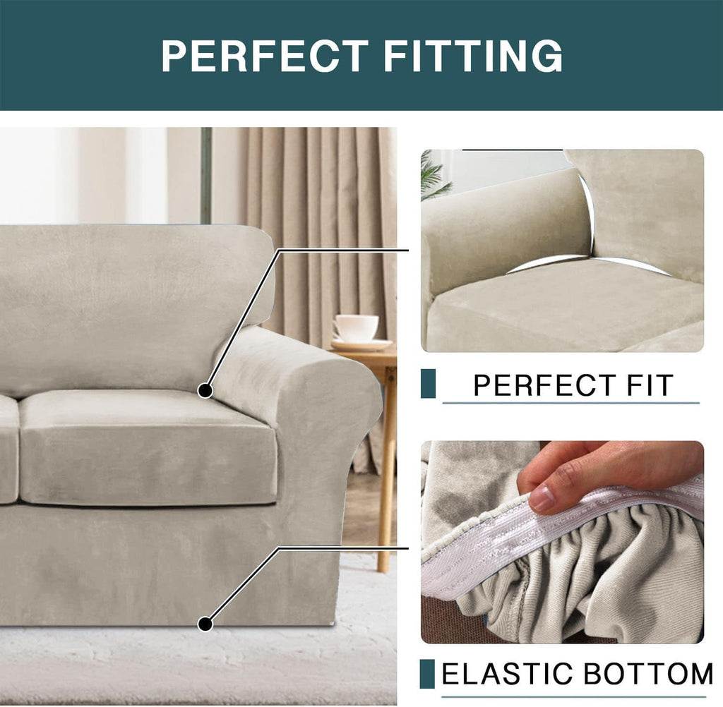 3 Piece Sofa Covers Velvet for 2 Cushion Couch Stretch Loveseat Slipcover with Individual Seat Elastic Furniture