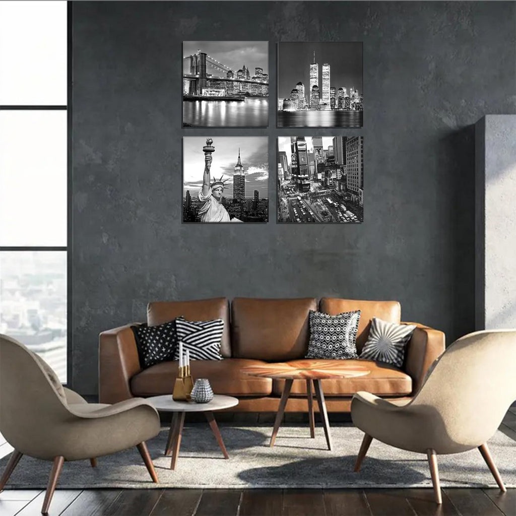 Black and White New York City Brooklyn Bridge Statue of Liberty Contemporary Decorations Office Bedroom Home