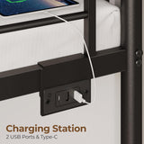 Metal Bunk Bed Twin Over Twin with USB Charging Station, LED Bunk Bed with 2 Storage Drawers