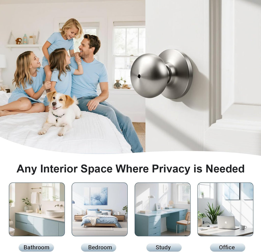 Brushed Nickel Interior Door Knobs, Keyless Privacy Door Knob Bathroom, Stainless Steel Indoor Door Knobset, Flat