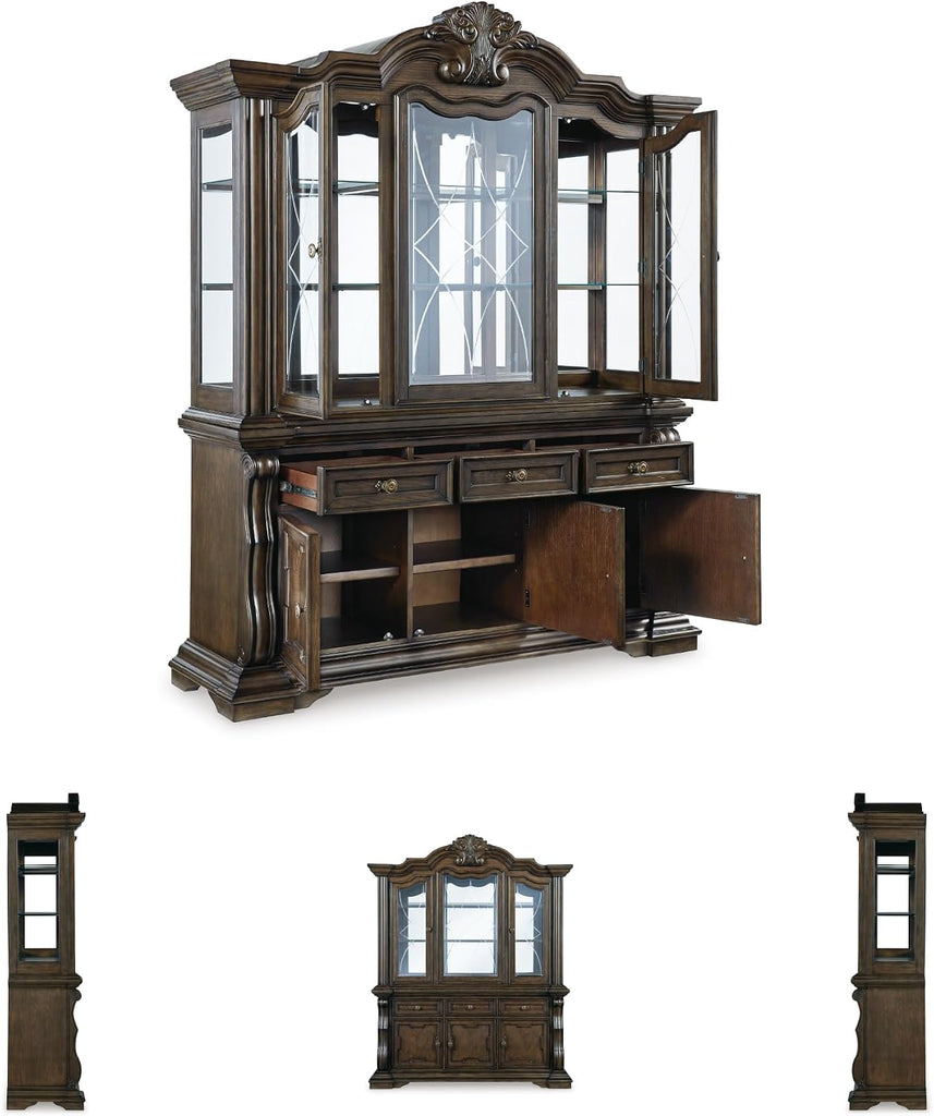 2-Piece Dining Buffet and Hutch, China Cabinet | Hardwood solids, Oak and ash swirl veneers with MDF substrates and