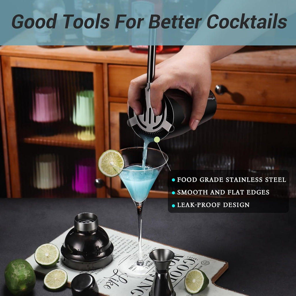 Cocktail Shaker Set Bartender Kit with Stand, Bar Set Drink Mixer Set with Stainless Steel Bar Accessories - Set of 12