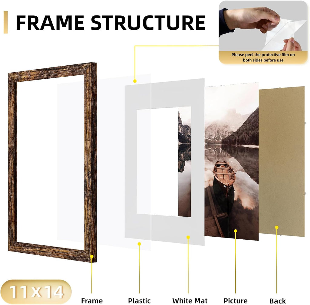 11x14 Picture Frame Set of 9, Photo Gallery Wall Frame Set, Display Pictures 8x10 with Mat or 11 x 14 Without Mat