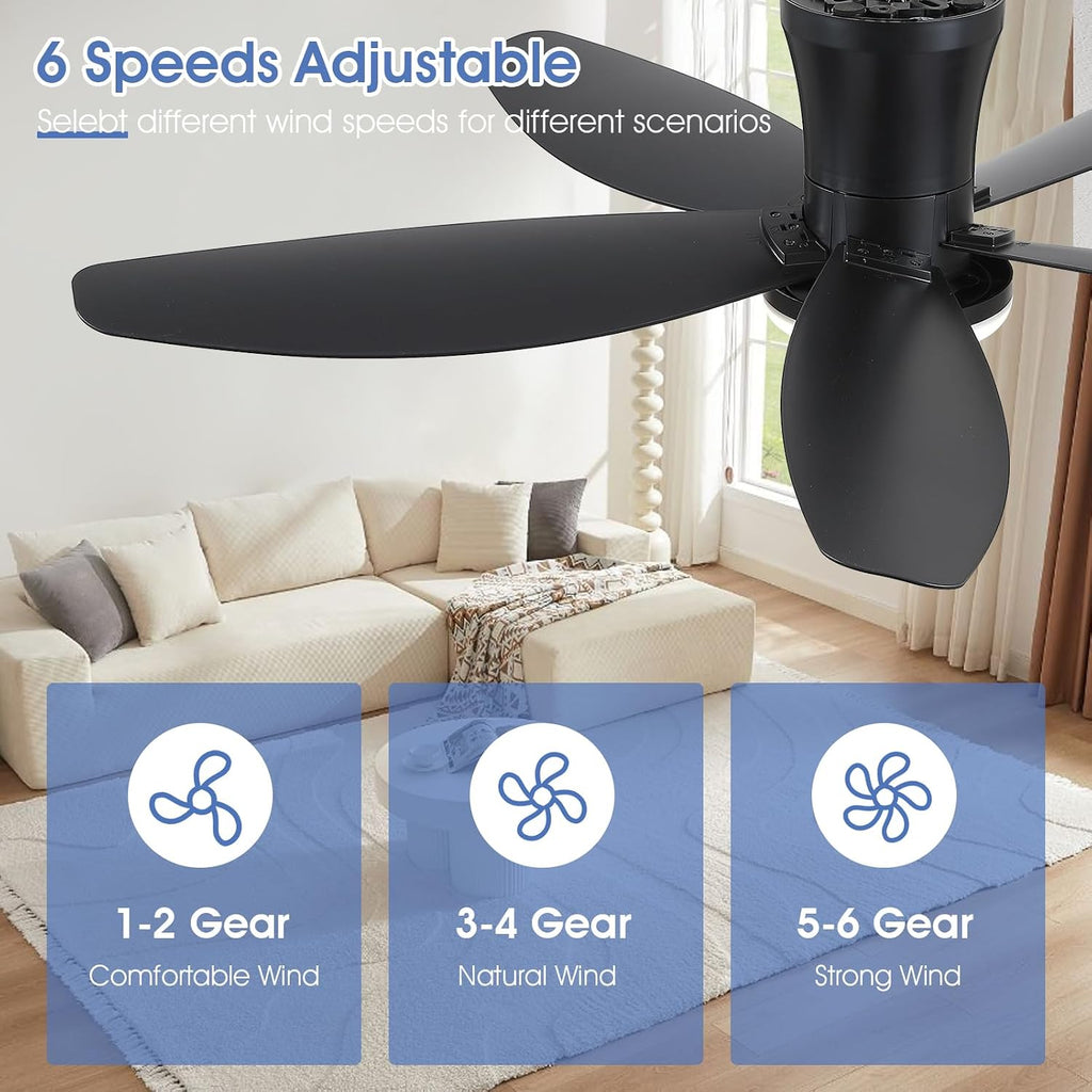 42" Ceiling Fans with Lights-Low Profile Ceiling Fan with Light and Remote/APP Control,Flush Mount,DC Reversible,LED Dimmable Black Ceiling Fans for Bedroom,Indoor/Outdoor Patio Use A101-B0CZHJSH4W
