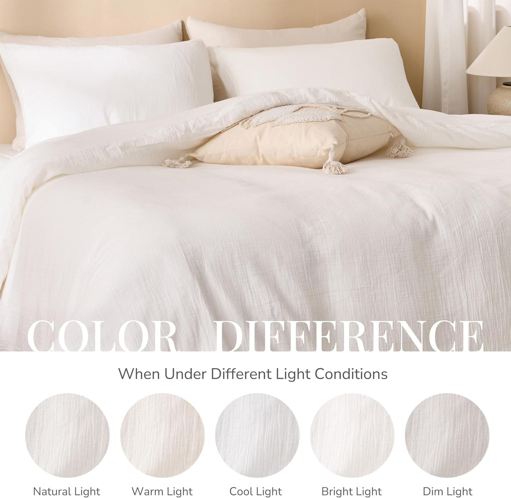 Off White Duvet Cover Queen, 100% Sandwashed Cotton Soft Queen Duvet Cover Set 3 Pieces with Zipper Clousre & Corner