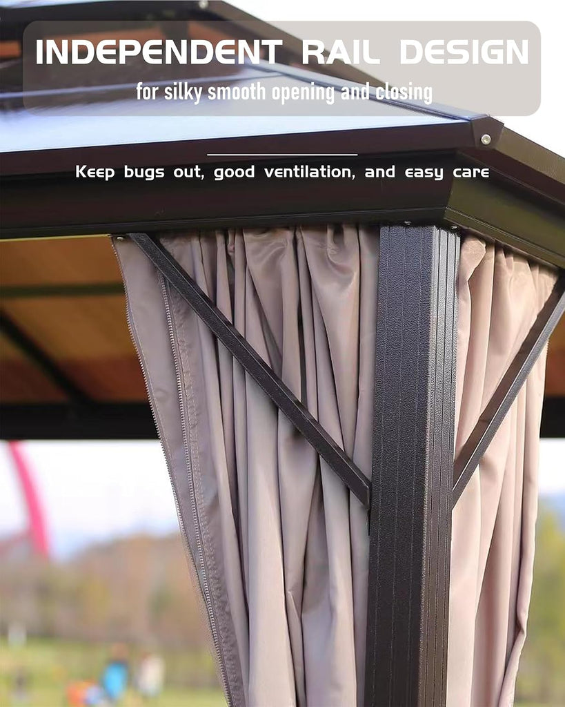 10x10 Ft Hardtop Gazebos with Heavy Duty Double Roof, Nettings and Curtains Galvanized Steel Outdoor Gazebos