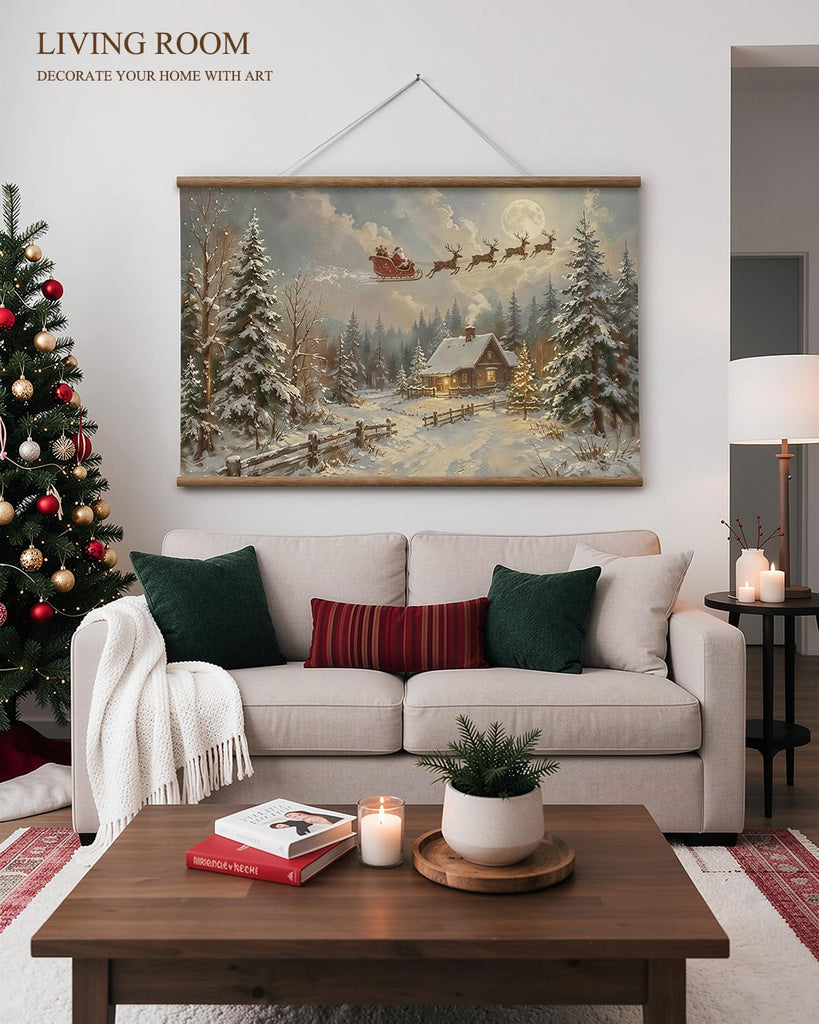 Extra Large Christmas Wall Art, Santa's Sleigh and Reindeer 54x36