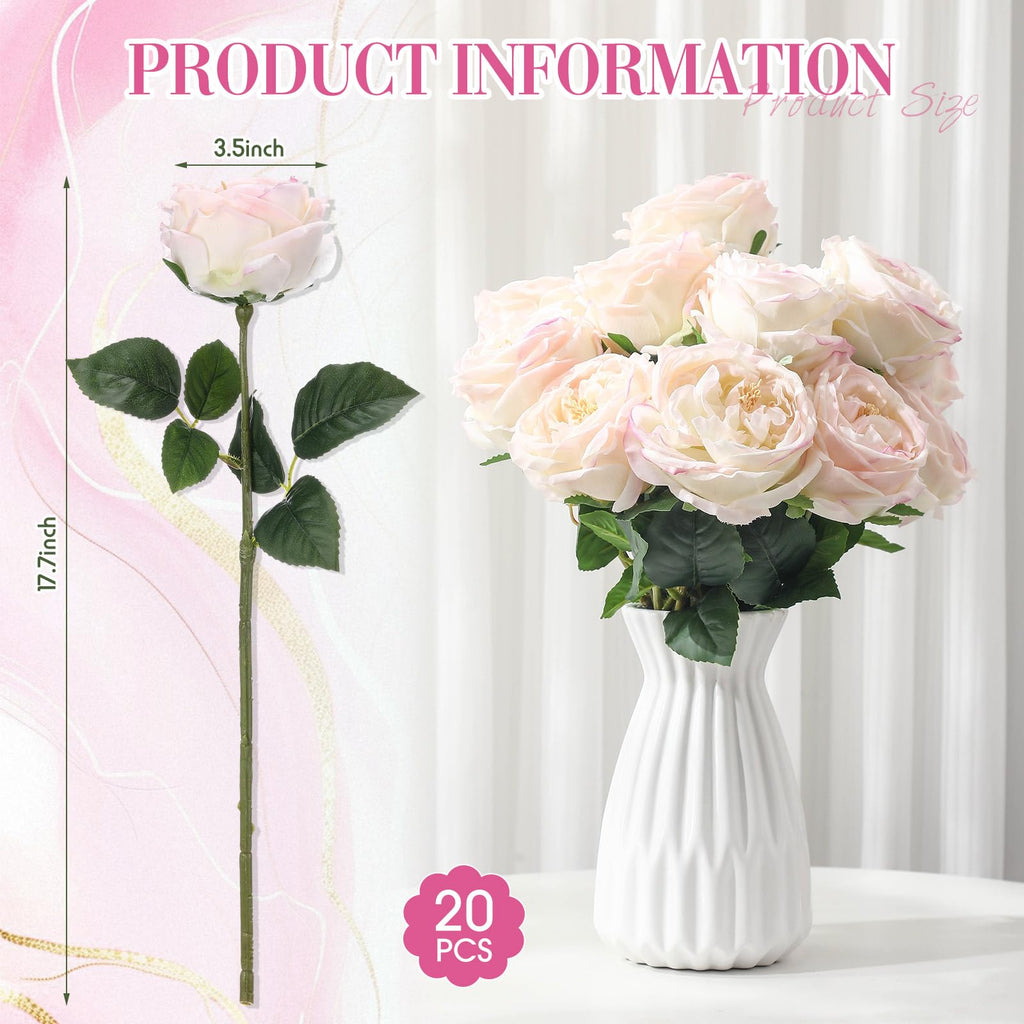 20 Pcs Peonies Artificial Flowers Faux Look Real, Light Pink