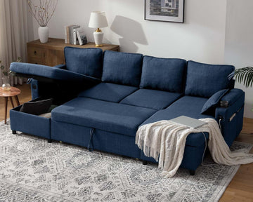 Sofa Bed Sleeper Sofa Pull Out Couch with Double Storage Chaise, Sectional Sofas, U Shaped Couch with Removable