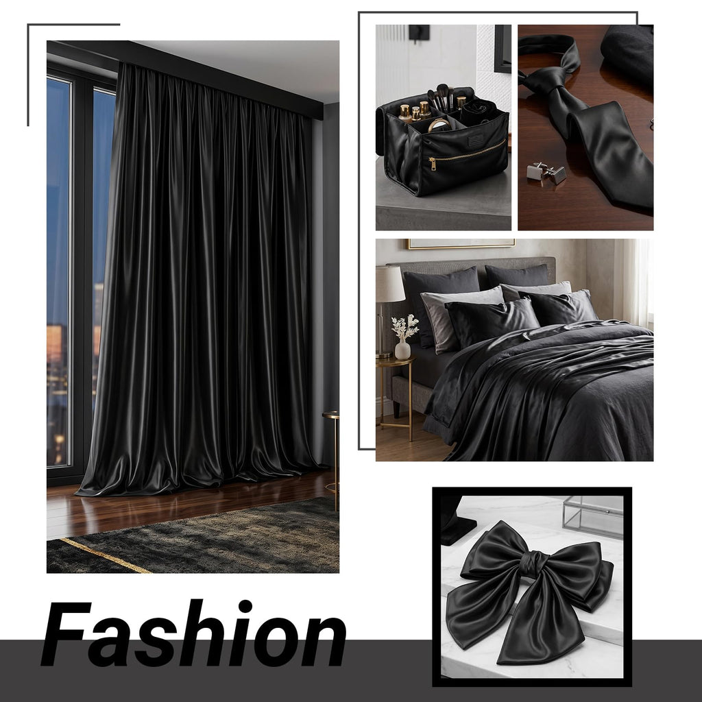 1 Yard Satin Fabric by the Yard, 80 GSM, 55" Wide, Black