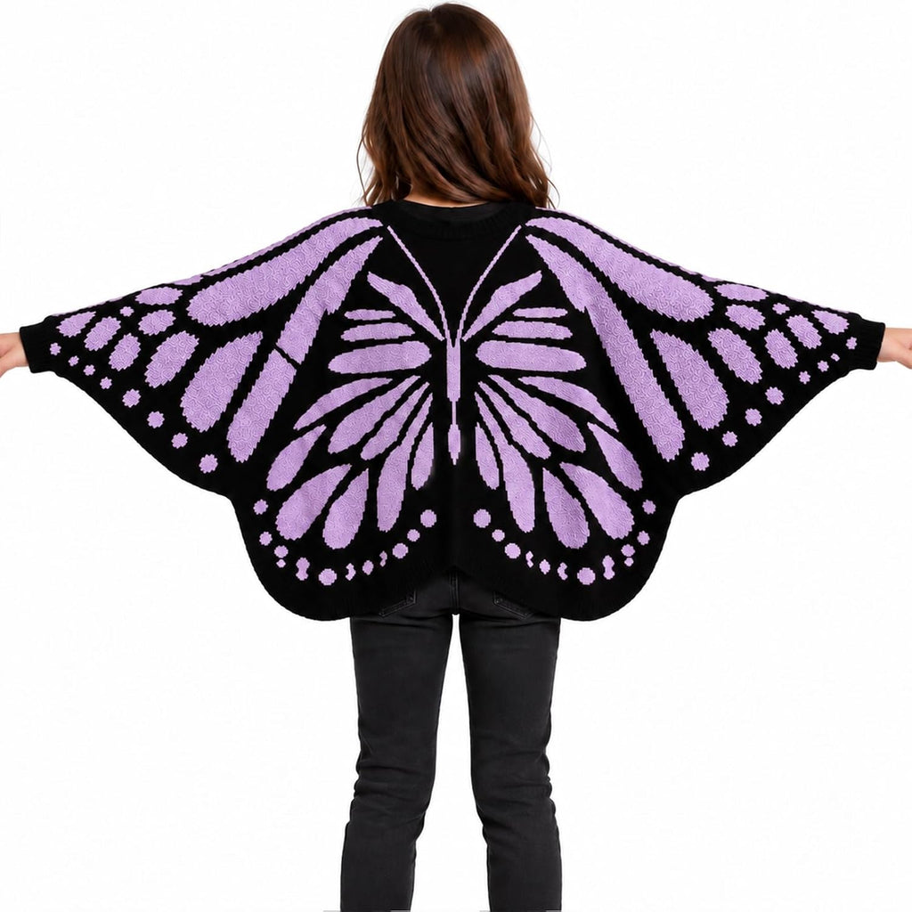 Kids Butterfly Wing Knit Cardigan Fairy Shawl Cloak Sweater