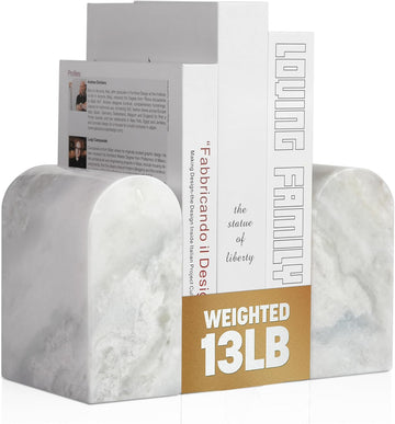 African Natural Marble Bookends for Shelves, Non-Slip Book Ends, 13LBS Ultra Heavy Duty Marble Book Holder Organizer