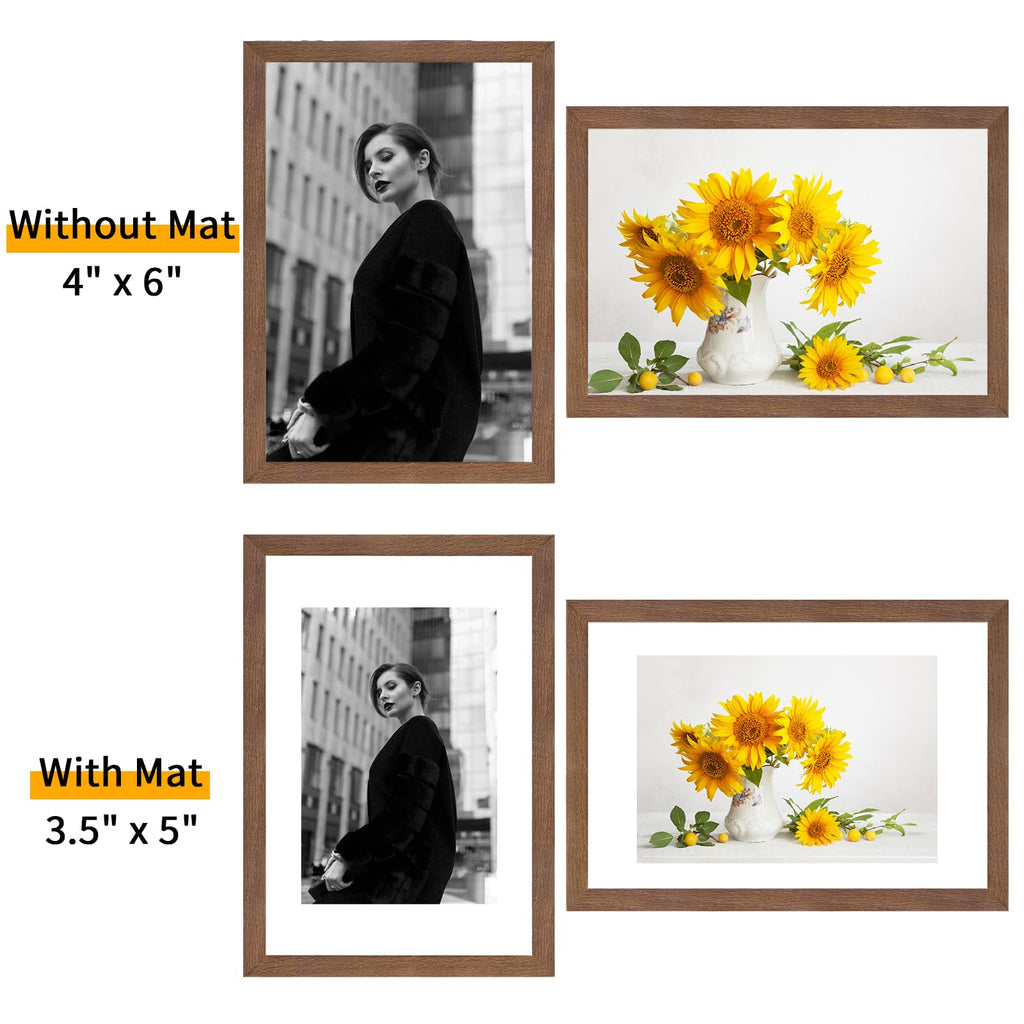 4x6 Solid Oak Wood Picture Frames, Walnut, 3 Pack