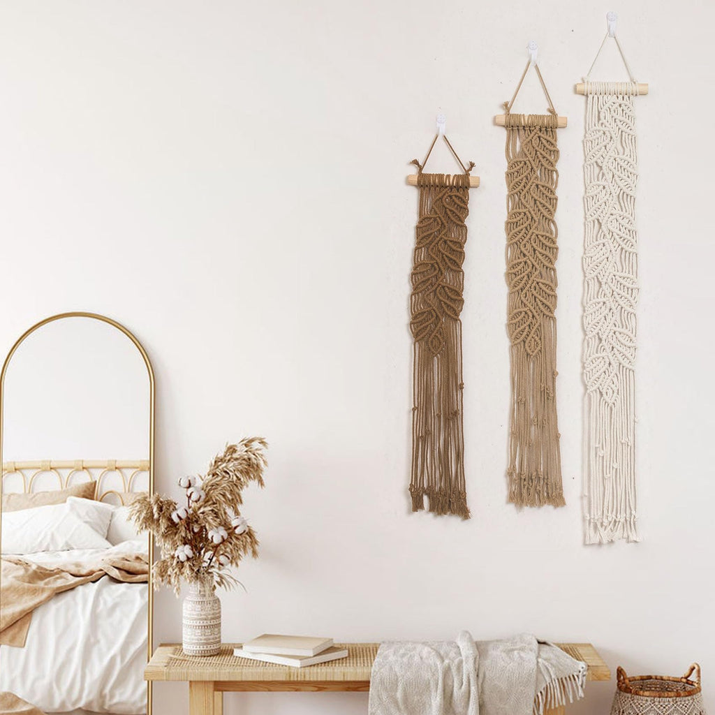 3 Pcs Small Macrame Wall Hanging Boho Decor Woven Tapestry, Brown Macrame Wall Art Nursery Apartment Office Home