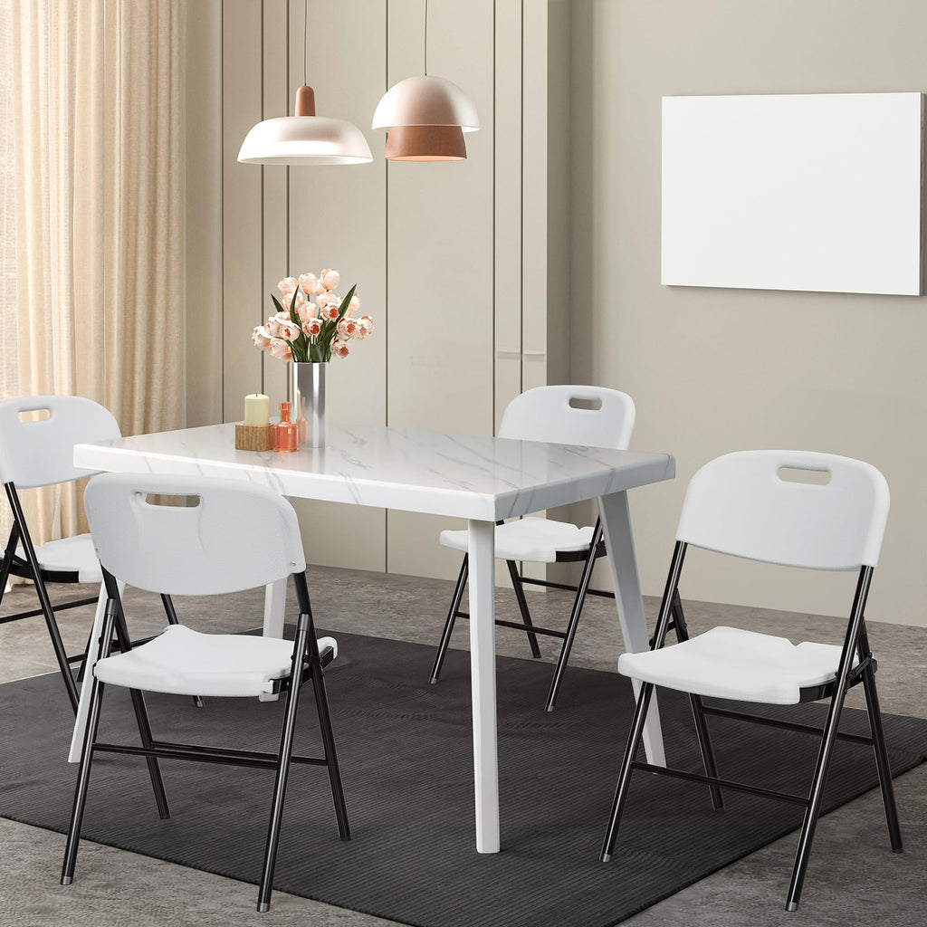 Folding Chairs, Heavy Duty Foldable Chair Portable HDPE Plastic Seat with Steel Frame for Indoor Outdoor Dinning