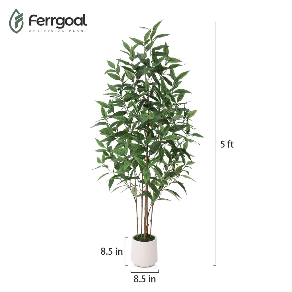 5Ft Artificial Eucalyptus Plant with White Planter