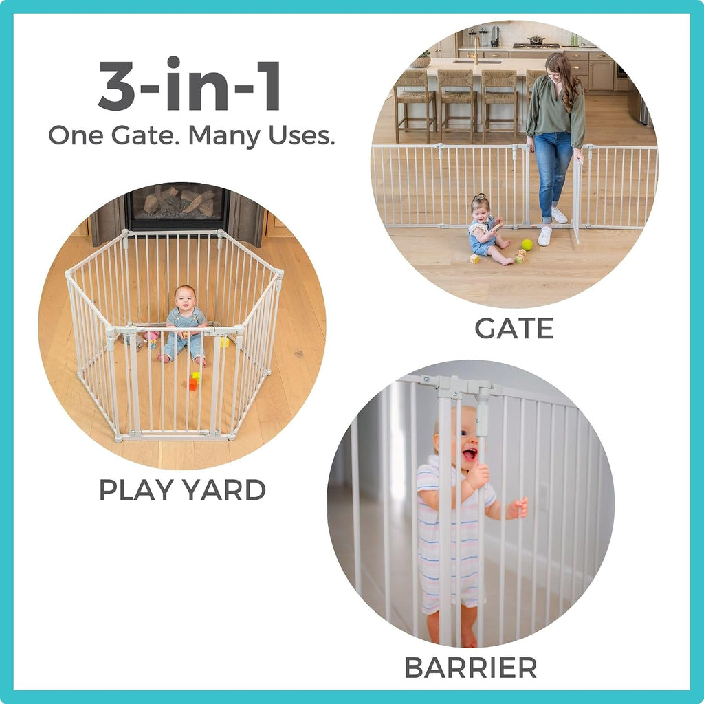3 In 1 Metal Superyard Baby Play Yard: 6 Panel Playpen, Safety Gate, or Extra Wide Baby Fence - Encloses Up to 10