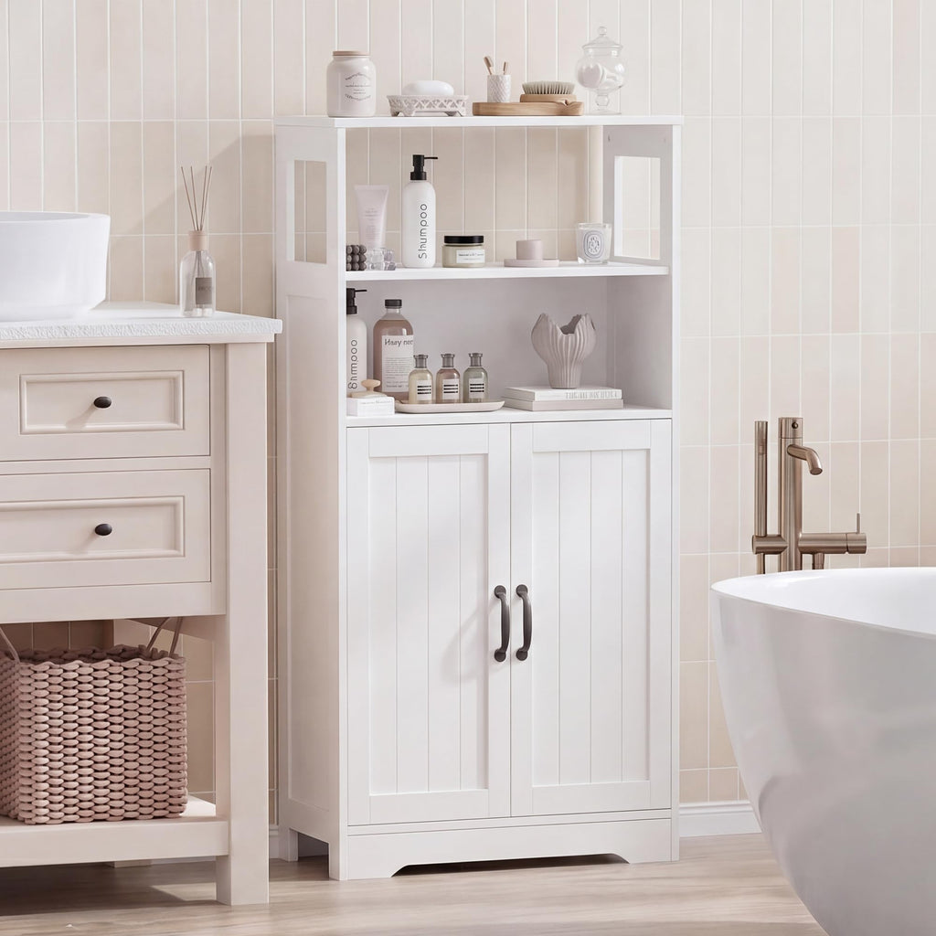 43.3" H Bathroom Storage Cabinet with Doors, Freestanding Small Bathroom Cabinet Organizer, Farmhouse Cupboard