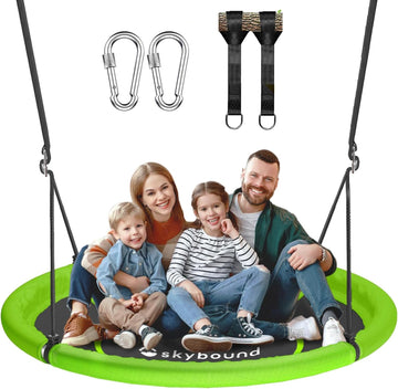 43" Saucer Swing for Kids Outdoor - Durable Textilene Fabric, Galvanized Steel Frame, 600lbs Capacity, Adjustable