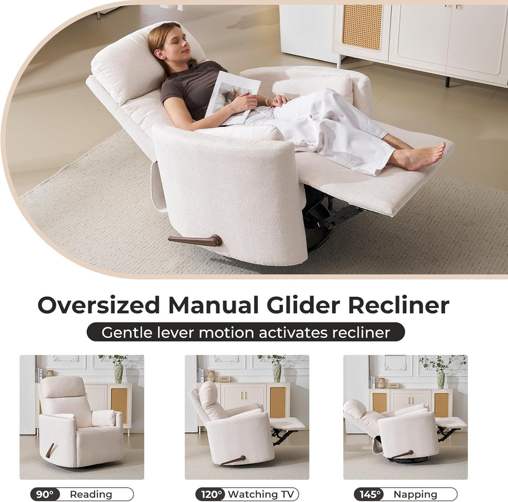Oversized Swivel Recliner Chair with Massage and Heat, Rocking Chair Nursery with Adjustable Headrest, Rocking Chair