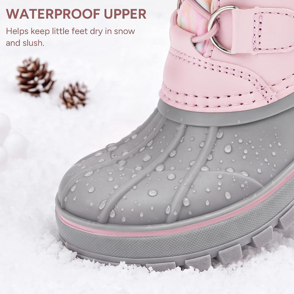Girls Snow Boots with Faux Fur Collar Kids Winter Warm Boot