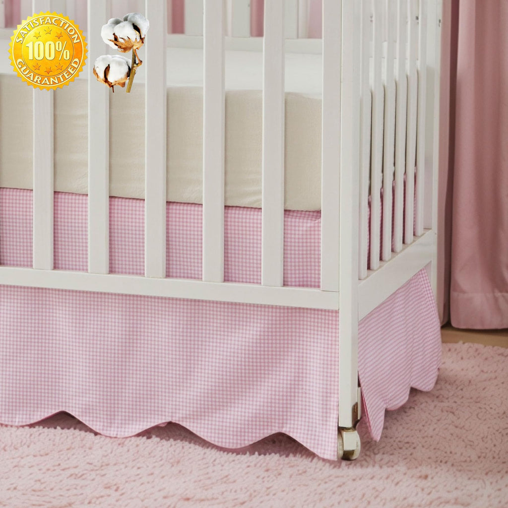 Scallop Edge Cotton Crib Skirt, Baby Boy Girl Gender Neutral Crib Skirt Toddler Bedskirt Farmhouse Chic Plaid Nursery