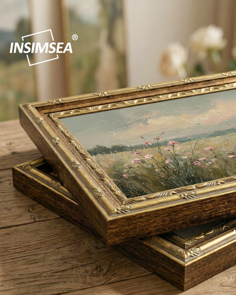 Gold Framed Landscape Wall Art, Wildflower Filed Canvas Print