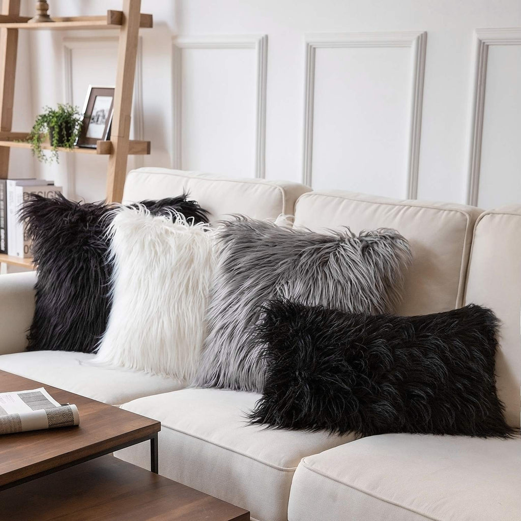 Pack of 2 Faux Fur Solid Throw Decorative Pillow Cover Cushion Covers Luxury Soft Halloween Decorative Pillowcase