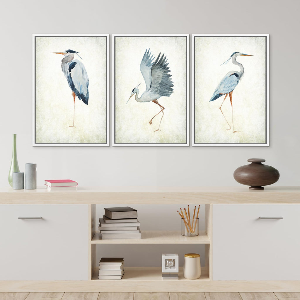 Framed Canvas Print Wall Art Heron Bird Wild Animal Prints Minimalist Modern Art Boho Relax Cozy Decor - 16"x24"x3
