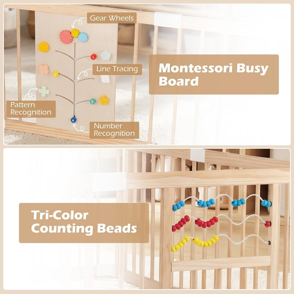 Wooden Baby Playpen with Adjustable Size & Shape, 8 Panels, Child Proof Lock, Easy to Assemble, 63" x 63" Portable